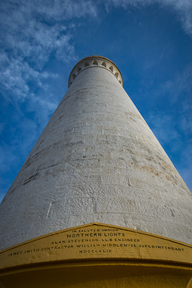 Looking up at Covesea Lighthouse
