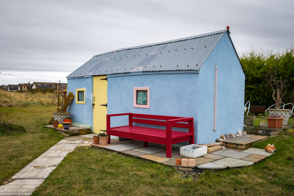 Brightly painted shed in Seatown, Lossiemouth