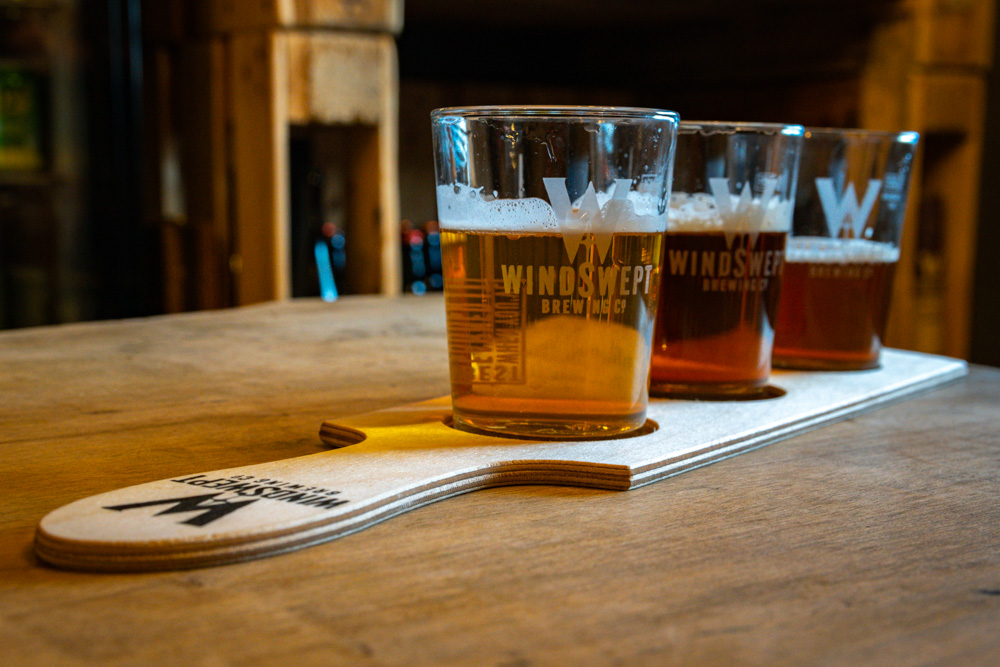 Flight of beer at Windswept Brewing